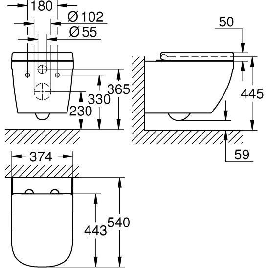 Set vaso WC Grohe Euro Ceramic 39703000, modulo di installazione con placca di comando e guarnizione Grohe Solido 39930000