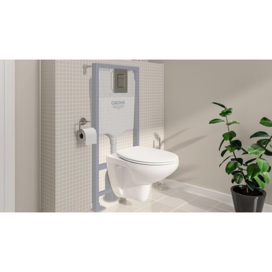 Set modulo di installazione con placca di comando e guarnizione Grohe Solido 39930000, vaso WC con copriwater a discesa lenta Grohe Bau Ceramic 39899000