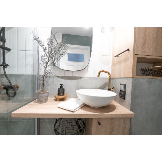 Set lavello in granito Kuchinox Hunter SBU711T, rubinetto per lavabo Kuchinox Alanis BQI825D