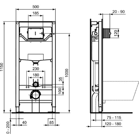 Set combi-Pack set con copriwater Ideal Standard i.Life O T572501, modulo di installazione Ideal Standard Prosys R020467, R0121AC