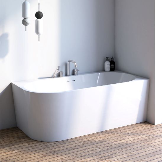 Set vasca da bagno angolare Oltens Hulda 11002000, copertura piletta Oltens 09002800
