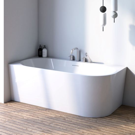 Set vasca da bagno angolare Oltens Hulda 11003000, copertura piletta Oltens 09002800