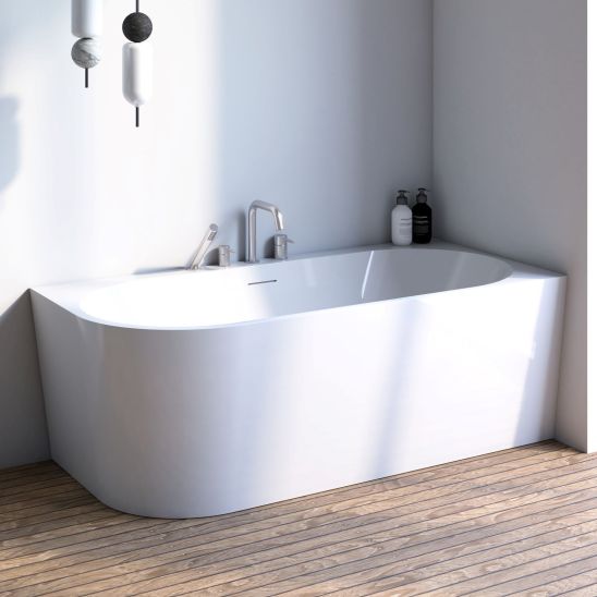 Set vasca da bagno angolare Oltens Hulda 11004000, copertura piletta Oltens 09002300