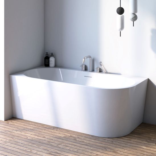 Set vasca da bagno angolare Oltens Hulda 11005000, copertura piletta Oltens 09002300