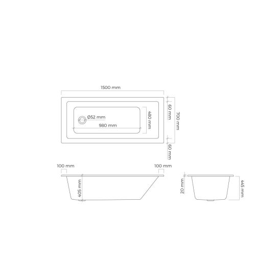 Set vasca da bagno rettangolare Oltens Langfoss 10002300, parete vasca Oltens Sela 23202100