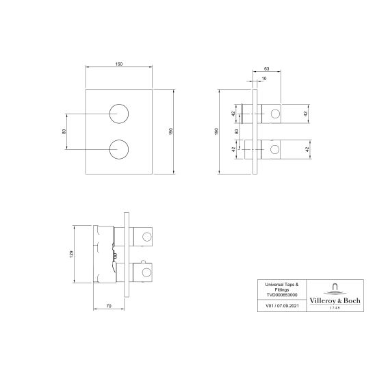 Set rubinetto per vasca e doccia Villeroy & Boch Universal Taps & Fittings TVD00065300064, soffione doccia Villeroy & Boch Universal Showers TVC00000100064, TVD00065100000, TVS10900600064, TVC00045800064, TVC00045351064, TVC00045600064, TVC00003500064