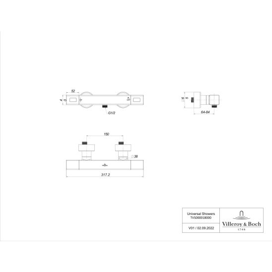 Set rubinetto per doccia Villeroy & Boch Universal Taps & Fittings TVS00001800061, set doccia Villeroy & Boch Verve Showers TVS10900700061