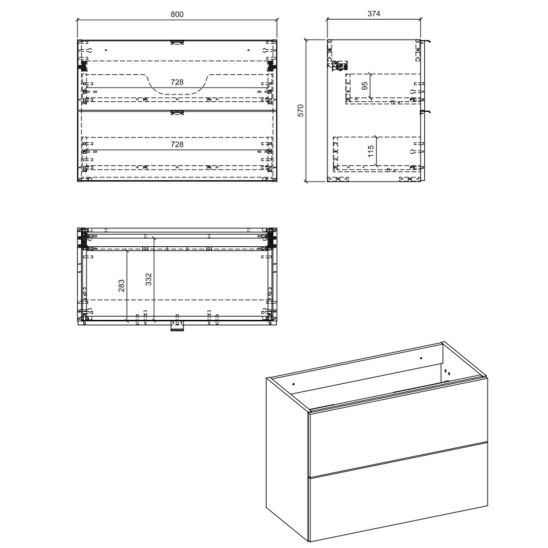 Set armadietto Comad Nova Oak NOVA OAK A 82-80-2S, piano Comad Nova Black NOVA BLACK B 89-80