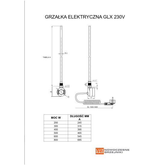 Set radiatore elettrico Luxrad Kastor Elektro KAST13955809003ERG, riscaldatore elettrico Luxrad GLX GLX600B