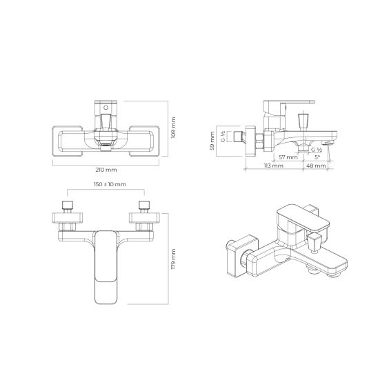 Set rubinetto per vasca e doccia Oltens Hadsel 34006400, supporto per doccetta Oltens Hald 37403400, 37200400, 37111400