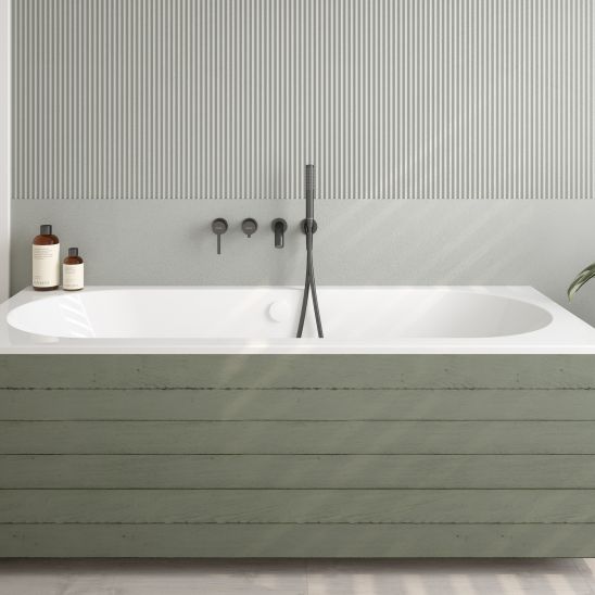Set vasca da bagno rettangolare Oltens Lykke 10014000, parete vasca Oltens Sela 23202100