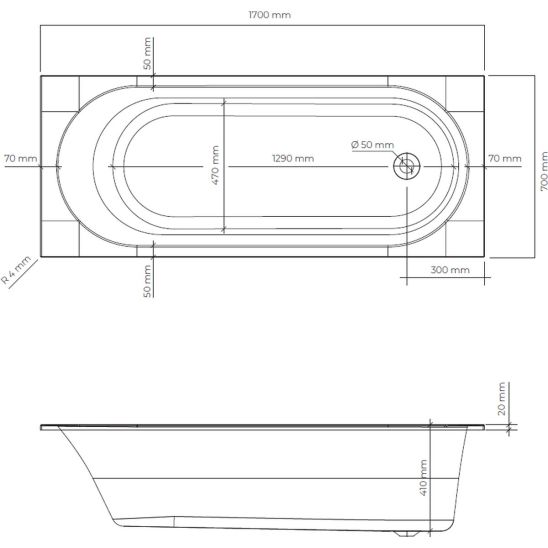Set vasca da bagno rettangolare Oltens Lykke 10011000, sifone per vasca da bagno Oltens Oster 03001100