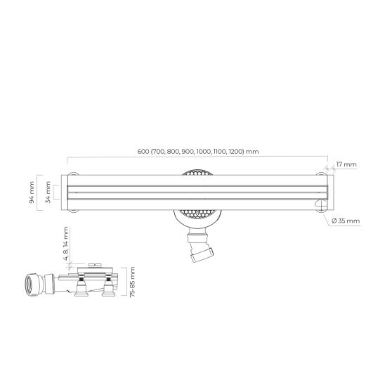 Set griglia della canalina lineare Oltens Langan Slim 30014300, mascherina della canalina lineare Oltens Langan Slim 30018300