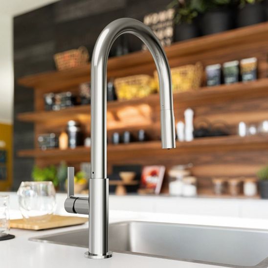 Set rubinetto da cucina Franke Maris Slim Clear Water J Pull-Out 120.0730.870, filtro sottolavello Franke Clear Water 133.0284.025