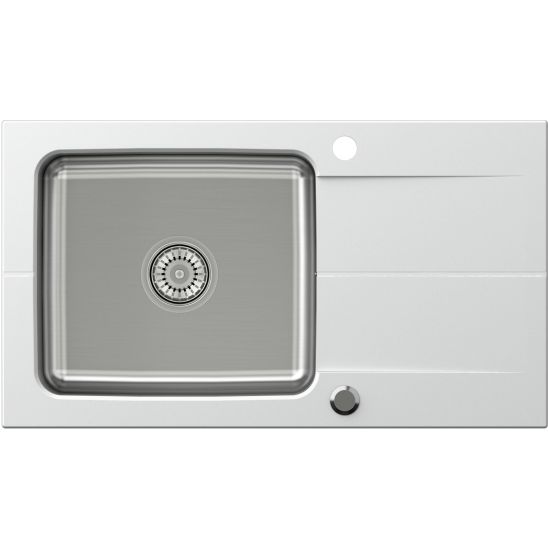 Set lavello in granito e acciaio Quadron Edward FUS_E7844BI_3623500BS, inserto gocciolatoio Quadron Q R3825GR_MP