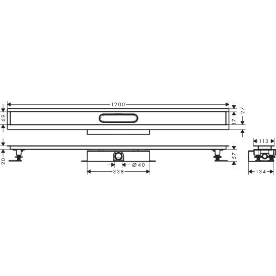 Set canalina lineare Hansgrohe uBox Universal 56021180, elemento esterno dello scarico Hansgrohe RainDrain Rock 56034000