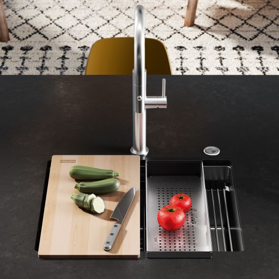 Set lavello in acciaio Franke Box 127.0749.859, rubinetto da cucina Franke Smart Glenda 115.0747.475