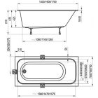 Set vasca da bagno rettangolare Ravak Chrome C731000000, sifone per vasca da bagno Ravak X01305, GPX2240015