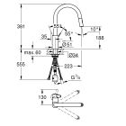 Set lavello in acciaio Grohe K700 31574SD1, rubinetto da cucina Grohe Eurosmart Cosmopolitan 31481001