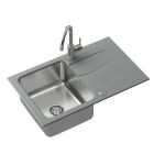 Set lavello in granito e acciaio Quadron Michael FUS_M7848SZ_3623500BS, inserto gocciolatoio Quadron Q R3825GR_MP