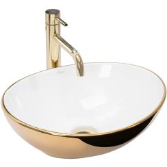 Rea Sofia lavabo 40.9x34.5 cm ovale da appoggio bianco-oro REA-U0456