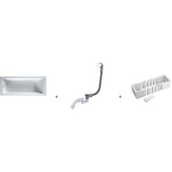 Set vasca da bagno rettangolare Oltens Langfoss 10004000, rivestimento per vasca da bagno Schedpol Stabilsound 1.028-LED, 03001100