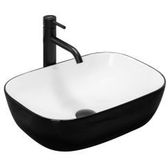 Rea Belinda Slim lavabo 46.5x33 cm rettangolare da appoggio bianco-nero REA-U6332