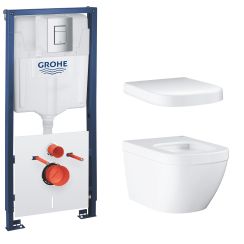 Set vaso WC Grohe Euro Ceramic 3920600H, modulo di installazione con placca di comando e guarnizione Grohe Solido 39930000, 39331001