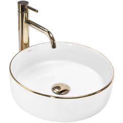 Rea Sami lavabo 36x36 cm rotonda da appoggio bianco-oro REA-U6758