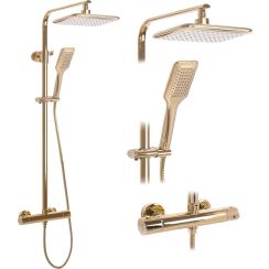 Rea Tom set doccia a parete con termostato con soffione oro REA-P7102