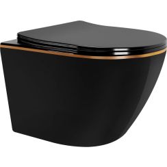 Rea Carlo Mini vaso wc con copriwater a discesa lenta sospeso senza brida nero-oro lucida REA-C8800