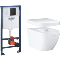 Set vaso WC Grohe Euro Ceramic 3932800H, modulo di installazione con placca di comando Grohe Solido 38811KF0, 39331001