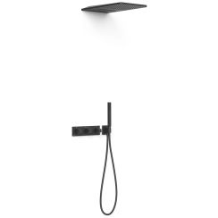Tres B-System set doccia da incasso con termostato con soffione nero 30725305NM