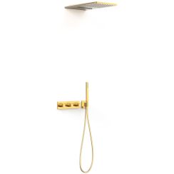 Tres B-System set doccia da incasso con termostato con soffione oro 30725305OR