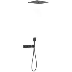 Tres B-System set doccia da incasso con termostato con soffione nero 30725306NM