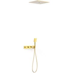 Tres B-System set doccia da incasso con termostato con soffione oro 30725306OR