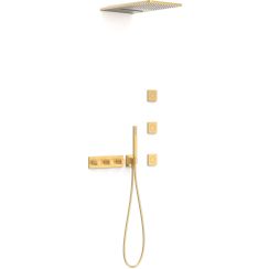 Tres B-System set doccia da incasso con termostato con soffione oro 30725405OM