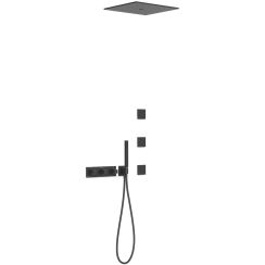 Tres B-System set doccia da incasso con termostato con soffione nero 30725406NM