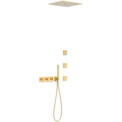 Tres B-System set doccia da incasso con termostato con soffione oro 30725406OM