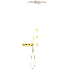 Tres B-System set doccia da incasso con termostato con soffione oro 30725406OR