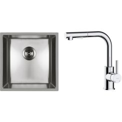 Set lavello in acciaio Oltens Stalvask 71100100, rubinetto da cucina Oltens Myvat 35205100