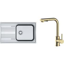 Set rubinetto da cucina Oltens Myvat 35205800, lavello in acciaio Franke Smart 101.0356.723