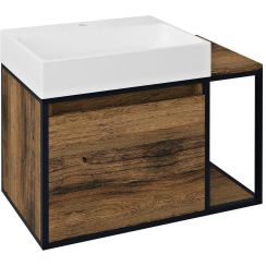 Sapho Skara armadietto 80x46.5x49.5 cm sottolavabo sospeso nero-rovere-legno CG003-1919