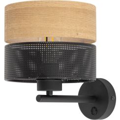 TK Lighting Nicol lampada da parete 1x15 W nero-legno 6539