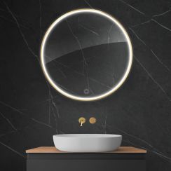 Oltens Nordlis specchio 80x80 cm rotonda con illuminazione con tappetino riscaldante oro 64101800
