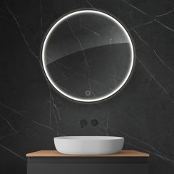Oltens Nordlis specchio 80x80 cm rotonda con illuminazione con tappetino riscaldante nero 64101300