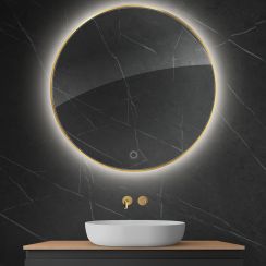 Oltens Nordlis specchio 100x100 cm rotonda con illuminazione con tappetino riscaldante oro 64110800