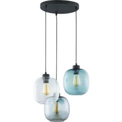 TK Lighting Elio lampada sospesa 3x15 W nero-trasparente-blu-grafite 3184