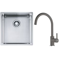 Set lavello in acciaio Franke Box 127.0453.654, rubinetto da cucina Franke Lina 115.0626.022
