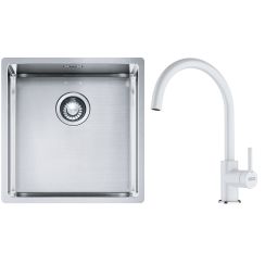 Set lavello in acciaio Franke Box 127.0453.654, rubinetto da cucina Franke Lina 115.0626.024